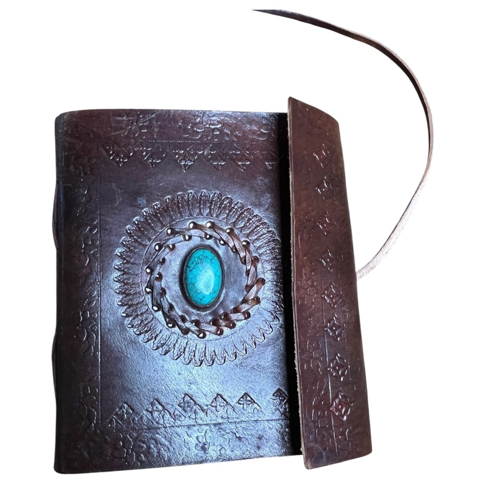 Art Leather Journal Notebook Brown Colored Turquoise Diary Sketchbook 8x6
